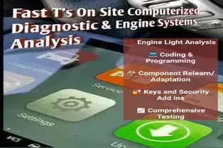 Autel diagnostic tablet with computerized services listed and Fast T's diagnostics as an overlay across the top of the image. [computer based diagnostics]